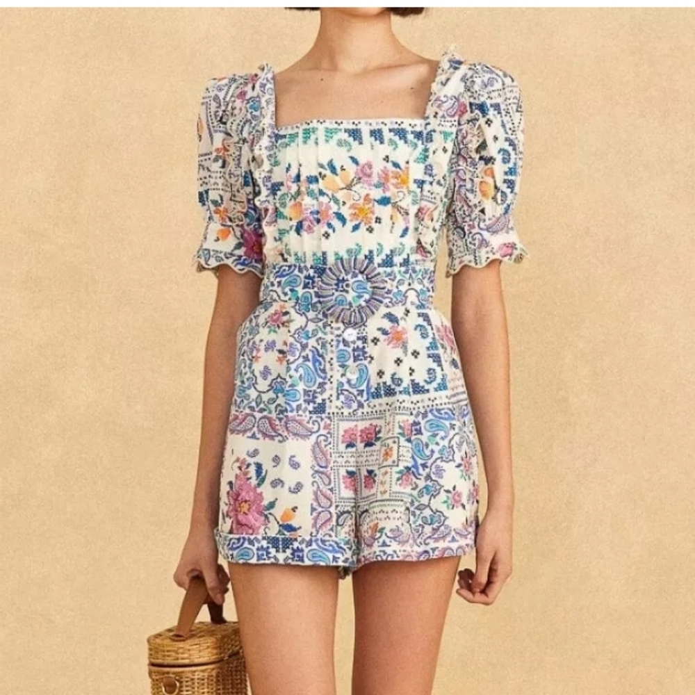 Farm Rio Romantic Bandanas Belted Romper - Picture 4 of 6